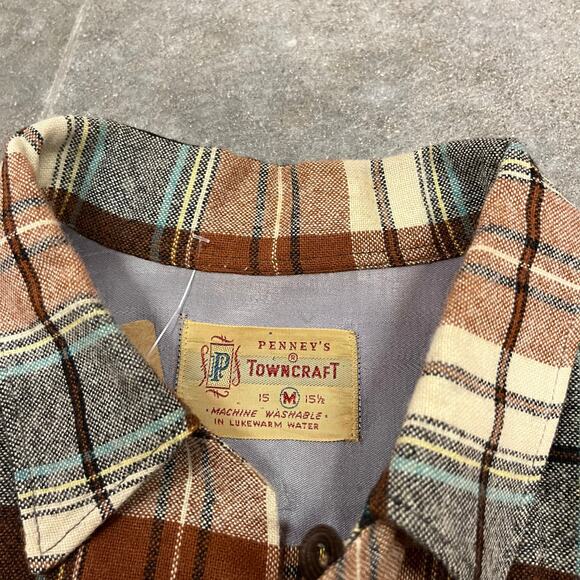 Vintage 50's Penney's Towncraft Loop Collar Flannel Medium - Picture 6 of 8